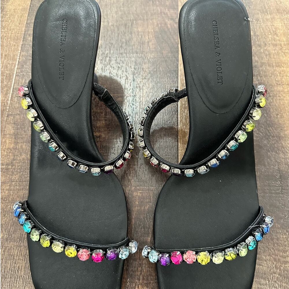 Chelsea And Violet Gypsy Rainbow Jeweled Squared Toed Sandal Size 10 - Picture 5 of 7